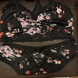 torrid Black Floral Lace Bralette & Bikini Set